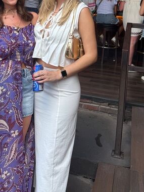 White maxi set tie front